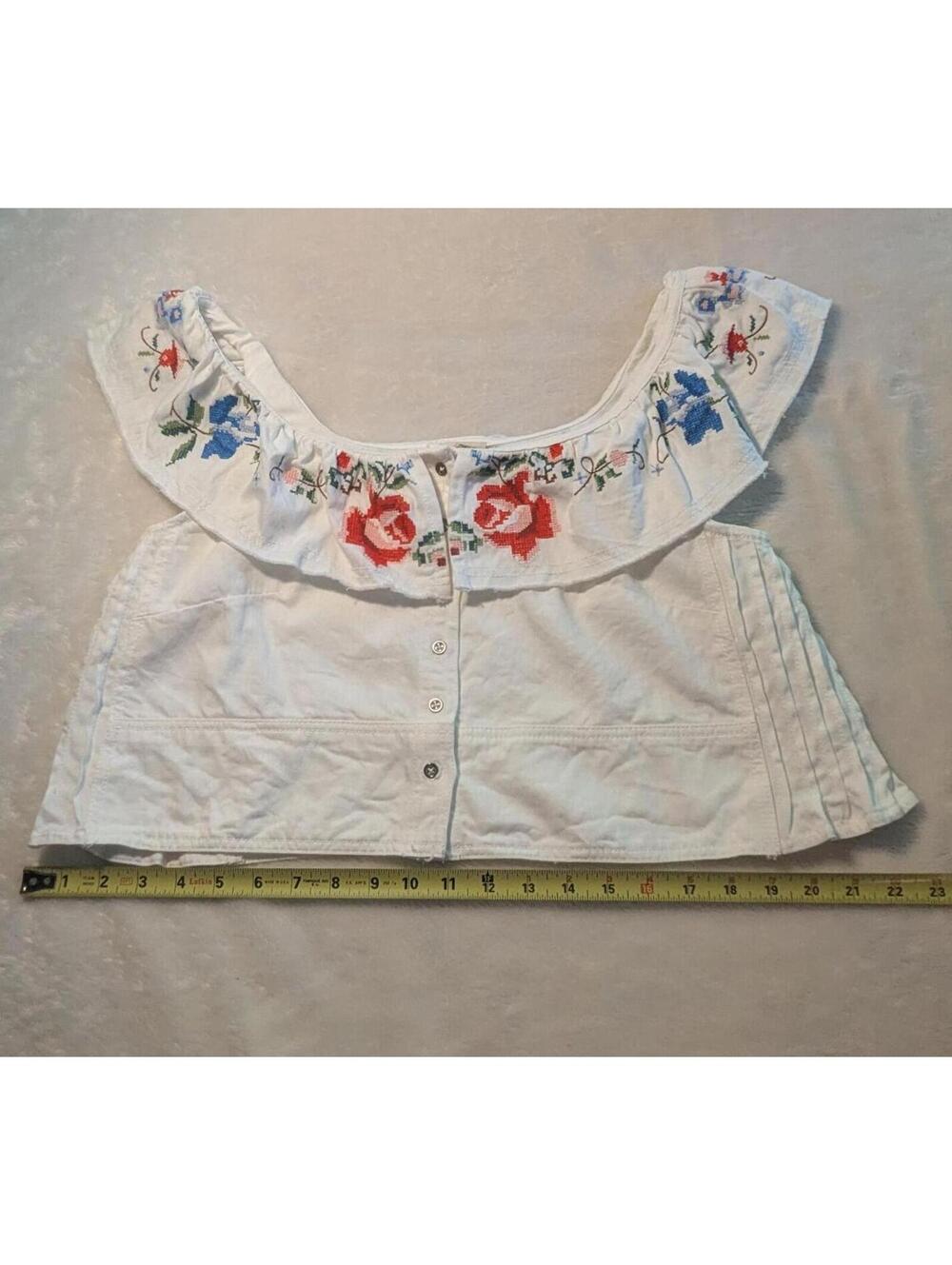 Pilcro White Embroidered Off-Shoulder Crop Top XL